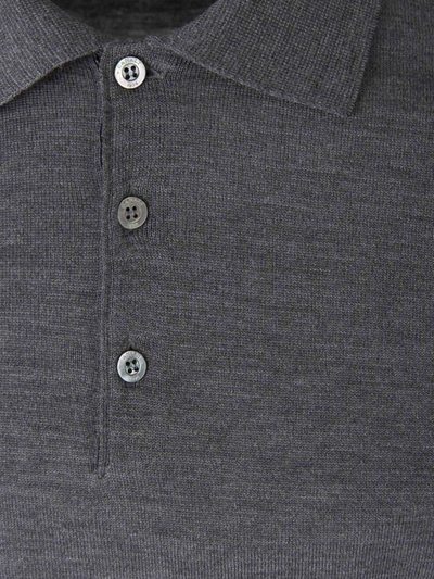 Shop Canali Wool Knit Polo In Gris Pedra