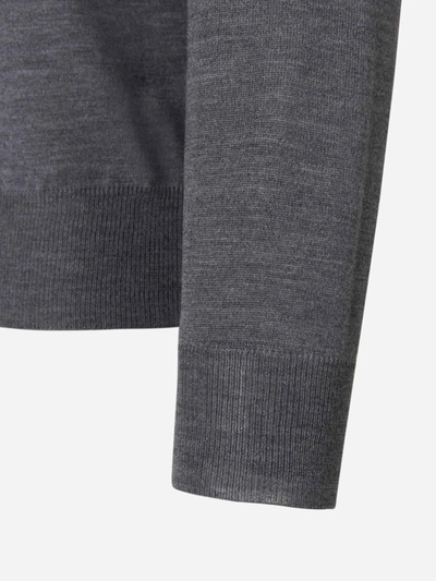 Shop Canali Wool Knit Polo In Gris Pedra