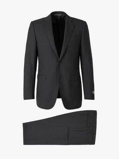 Shop Canali Wool Milano Suit In Stone Grey