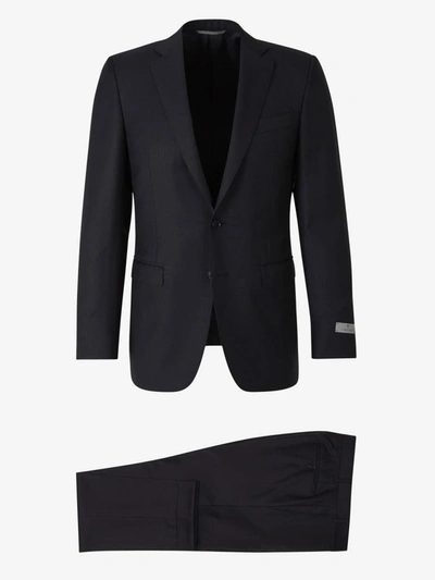 Shop Canali Wool Straight Suit In Night Blue