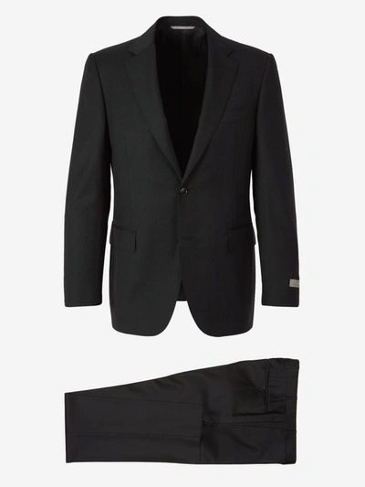 Shop Canali Wool Suit In Black