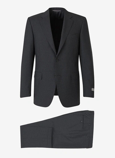 Shop Canali Wool Suit In Dark Grey