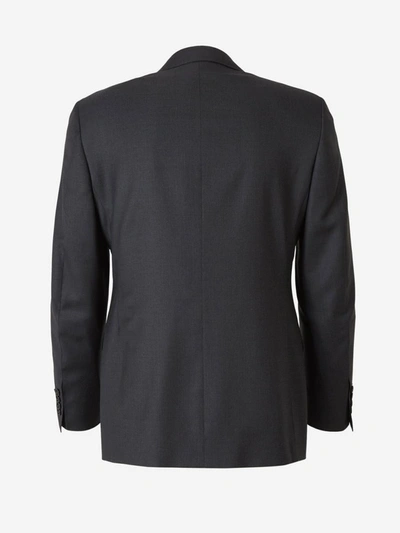 Shop Canali Wool Suit In Charcoal Gray