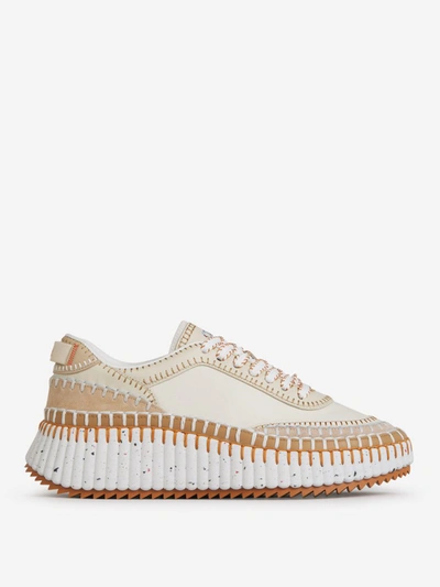 Shop Chloé Leather Nama Sneakers In Crema