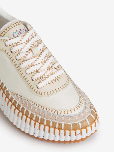 Shop Chloé Leather Nama Sneakers In Crema