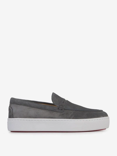 Shop Christian Louboutin Leather Slip-on Sneakers In Gris Fosc