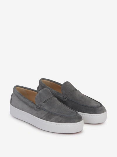 Shop Christian Louboutin Leather Slip-on Sneakers In Gris Fosc