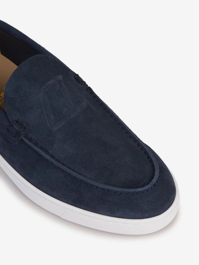 Shop Christian Louboutin Leather Slip-on Sneakers In Blau Nit