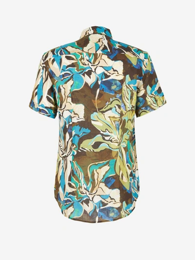 Shop Etro Floral Linen Shirt In Brown, Blue And Green