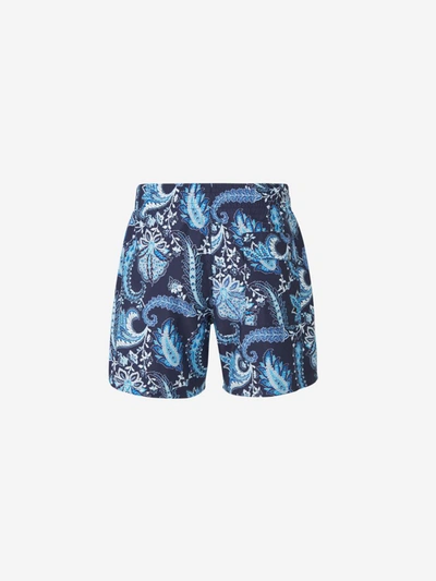 Shop Etro Paisley Logo Swimsuit In Different Shades Of Blue