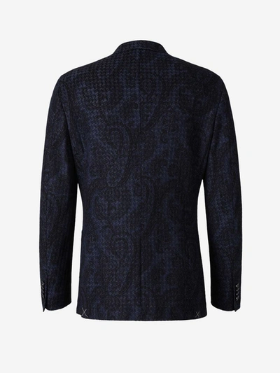 Shop Etro Paisley Knitted Blazer In Blau Marí