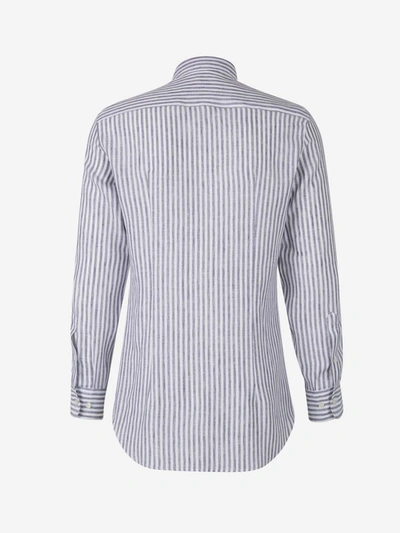 Shop Etro Striped Motif Shirt In White And Indigo Blue