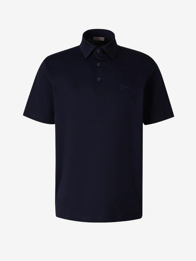 Shop Herno Cotton Logo Polo Shirt In Blau Nit