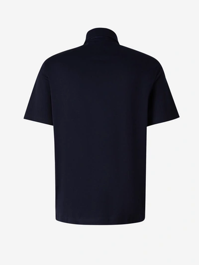 Shop Herno Cotton Logo Polo Shirt In Blau Nit