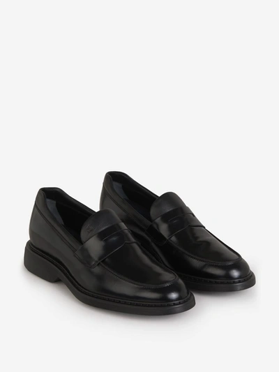 Shop Hogan Leather Loafers In Black