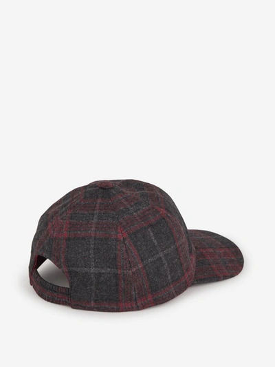 Shop Isaia Checkered Wool Cap In Dark Grey And Red