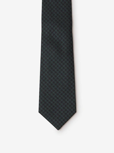 Shop Isaia Houndstooth Tie In Dark Green And Black