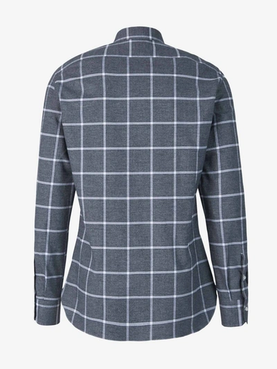 Shop Isaia Large Check Motif Shirt In Charcoal Grey And White