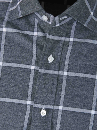 Shop Isaia Large Check Motif Shirt In Charcoal Grey And White