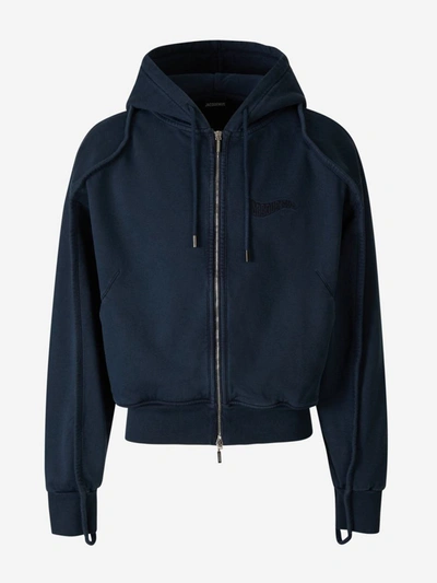 Shop Jacquemus Zip Hood Sweatshirt In Blau Marí