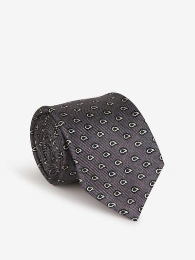 Shop Kiton Paisley Motif Tie In Light Grey And White