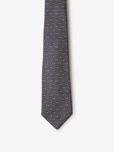 Shop Kiton Paisley Motif Tie In Light Grey And White