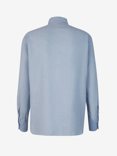 Shop Luigi Borrelli Cotton And Wool Shirt In Blau Cel