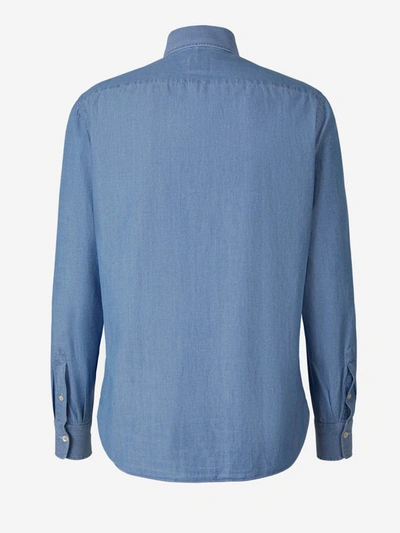 Shop Luigi Borrelli Cotton Denim Shirt In Denim Blue