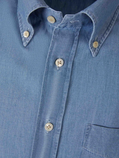 Shop Luigi Borrelli Cotton Denim Shirt In Denim Blue