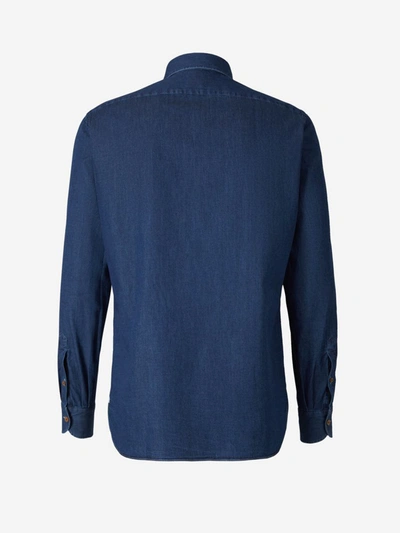 Shop Luigi Borrelli Cotton Denim Shirt In Blau Cobalt