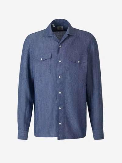 Shop Luigi Borrelli Light Linen Shirt In Denim Blue