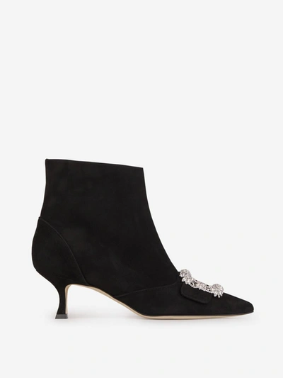 Shop Manolo Blahnik Baylow Suede Boots In Black