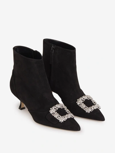 Shop Manolo Blahnik Baylow Suede Boots In Black