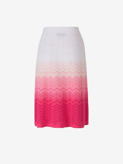 Shop Missoni Zig Zag Midi Skirt In White And Pink