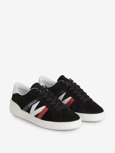 Shop Moncler Monaco Suede Sneakers In Black, Red And White
