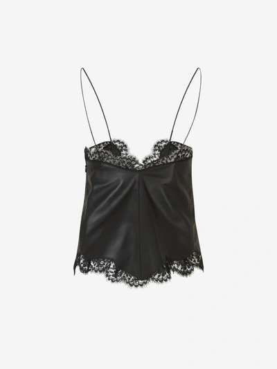 Shop Off-white Leather Lace Top In Negre