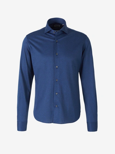 Shop Orian Cotton Pique Shirt In Denim Blue