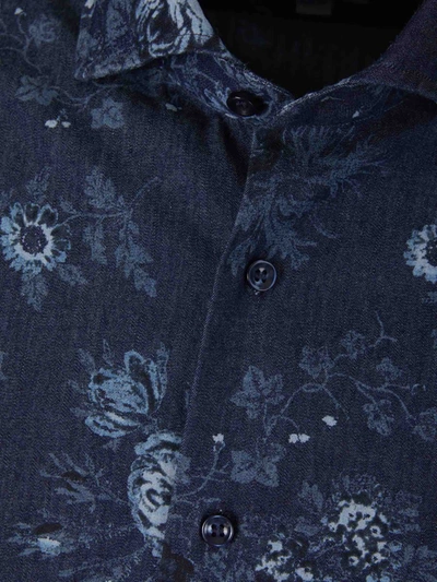 Shop Orian Floral Denim Shirt In Indigo Blue And White