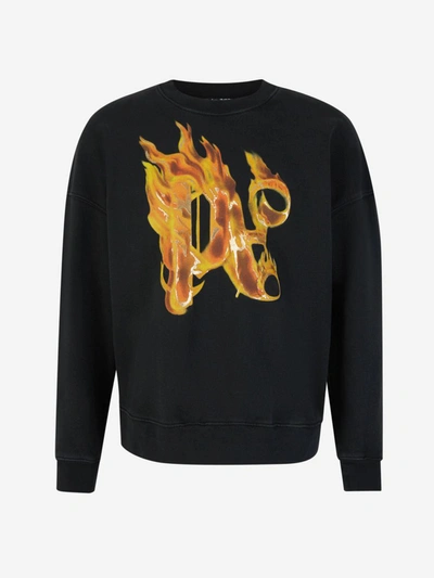 Shop Palm Angels Burning Crewneck Sweatshirt In Negre