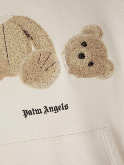 Shop Palm Angels Embossed Bear Hoodie In Crema
