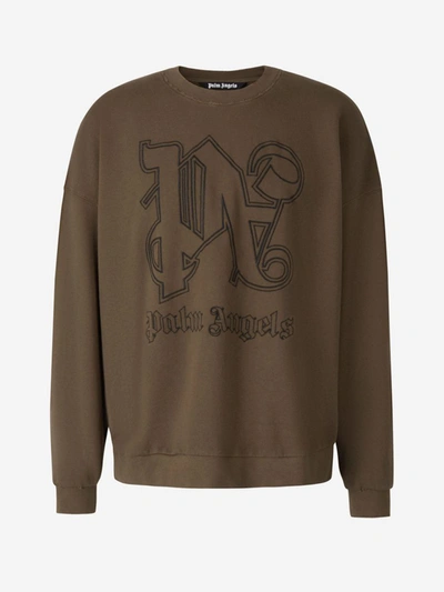 Shop Palm Angels Embroidered Logo Sweatshirt In Brown And Black