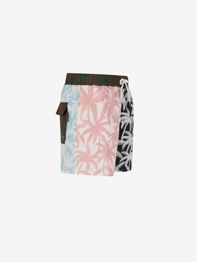 Shop Palm Angels Palm Trees Patchwork Swimsuit In Negre