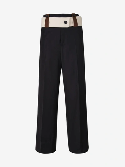 Shop Plan C Contrast Belt Pants In Black, Brown And Cream