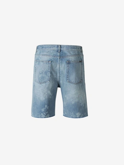 Shop Saint Laurent Denim Flowers Bermuda Shorts In Light Denim Blue