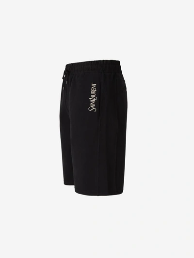 Shop Saint Laurent Embroidered Logo Bermuda Shorts In Black