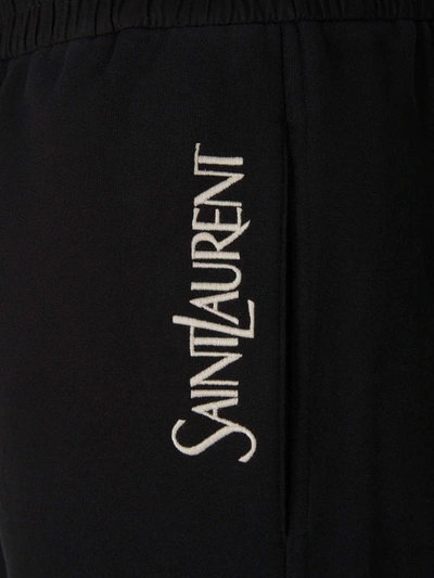 Shop Saint Laurent Embroidered Logo Bermuda Shorts In Black