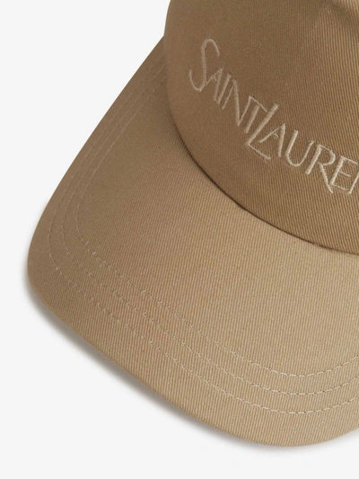 Shop Saint Laurent Embroidered Logo Cap In Taupe