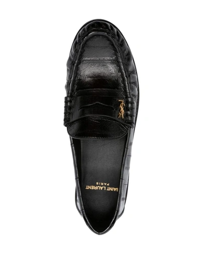 Shop Saint Laurent Le Loafer Leather Slippers In Black