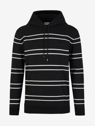 Shop Saint Laurent Striped Hood Sweatshirt In Negre