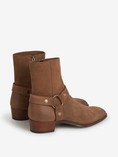 Shop Saint Laurent Suede Buckle Boots In Camel
